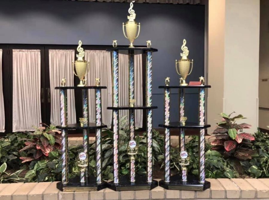 The trophies the band brought home from Greater Southwest. 