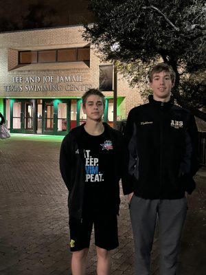 Purdy and Dykhouse outside the arena at the STate Meet